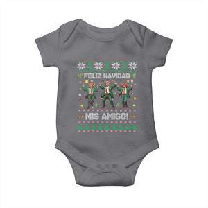 Funny Mexico Xmas Trump Baby Onesie Feliz Navidad Mis Amigo Trump Dancing TS09 Charcoal Print Your Wear