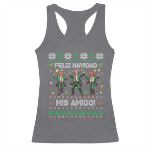 Funny Mexico Xmas Trump Racerback Tank Top Feliz Navidad Mis Amigo Trump Dancing TS09 Charcoal Print Your Wear