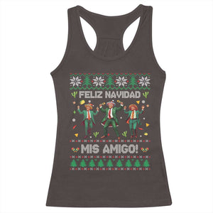 Funny Mexico Xmas Trump Racerback Tank Top Feliz Navidad Mis Amigo Trump Dancing TS09 Dark Chocolate Print Your Wear