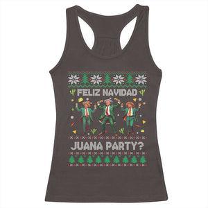 Funny Mexico Xmas Trump Racerback Tank Top Feliz Navidad Juana Party Trump Dancing TS09 Dark Chocolate Print Your Wear