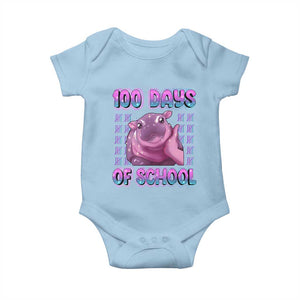 100th Day Of School Baby Onesie Cute Moo Deng Baby Hippo 100 Days TS09 Light Blue Print Your Wear