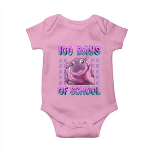 100th Day Of School Baby Onesie Cute Moo Deng Baby Hippo 100 Days TS09 Light Pink Print Your Wear