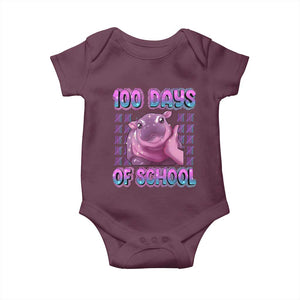 100th Day Of School Baby Onesie Cute Moo Deng Baby Hippo 100 Days TS09 Maroon Print Your Wear