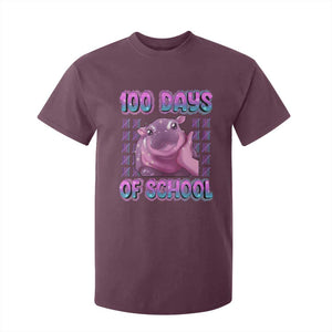 100th Day Of School T Shirt For Kid Cute Moo Deng Baby Hippo 100 Days TS09 Maroon Print Your Wear