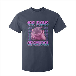 100th Day Of School T Shirt For Kid Cute Moo Deng Baby Hippo 100 Days TS09 Navy Print Your Wear