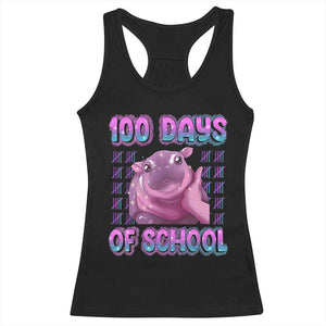 100th Day Of School Racerback Tank Top Cute Moo Deng Baby Hippo 100 Days TS09 Black Print Your Wear