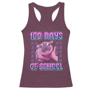 100th Day Of School Racerback Tank Top Cute Moo Deng Baby Hippo 100 Days TS09 Maroon Print Your Wear