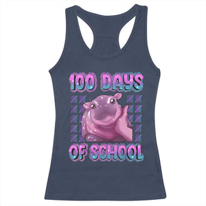 100th Day Of School Racerback Tank Top Cute Moo Deng Baby Hippo 100 Days TS09 Navy Print Your Wear