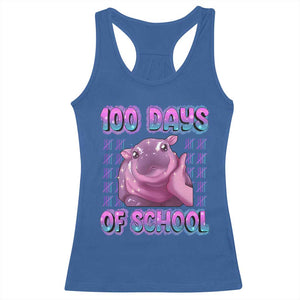 100th Day Of School Racerback Tank Top Cute Moo Deng Baby Hippo 100 Days TS09 Royal Blue Print Your Wear