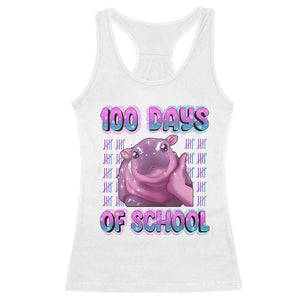 100th Day Of School Racerback Tank Top Cute Moo Deng Baby Hippo 100 Days TS09 White Print Your Wear