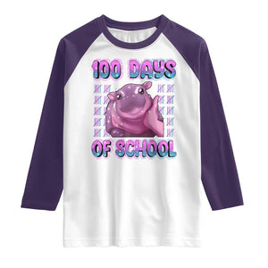 100th Day Of School Raglan Shirt Cute Moo Deng Baby Hippo 100 Days TS09 White Purple Print Your Wear