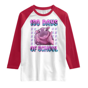 100th Day Of School Raglan Shirt Cute Moo Deng Baby Hippo 100 Days TS09 White Red Print Your Wear
