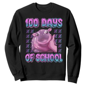 100th Day Of School Sweatshirt Cute Moo Deng Baby Hippo 100 Days TS09 Black Print Your Wear