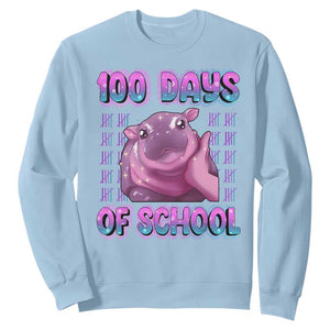 100th Day Of School Sweatshirt Cute Moo Deng Baby Hippo 100 Days TS09 Light Blue Print Your Wear
