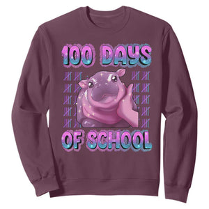 100th Day Of School Sweatshirt Cute Moo Deng Baby Hippo 100 Days TS09 Maroon Print Your Wear
