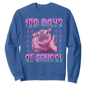 100th Day Of School Sweatshirt Cute Moo Deng Baby Hippo 100 Days TS09 Royal Blue Print Your Wear
