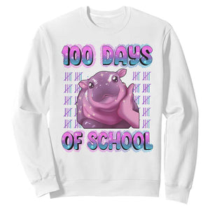 100th Day Of School Sweatshirt Cute Moo Deng Baby Hippo 100 Days TS09 White Print Your Wear