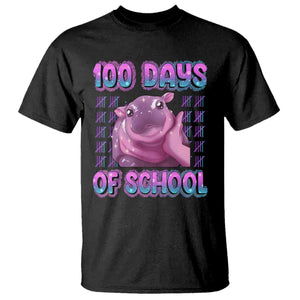 100th Day Of School T Shirt Cute Moo Deng Baby Hippo 100 Days TS09 Black Print Your Wear