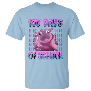 100th Day Of School T Shirt Cute Moo Deng Baby Hippo 100 Days TS09 Light Blue Print Your Wear