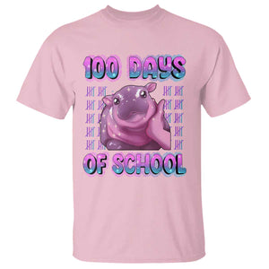 100th Day Of School T Shirt Cute Moo Deng Baby Hippo 100 Days TS09 Light Pink Print Your Wear