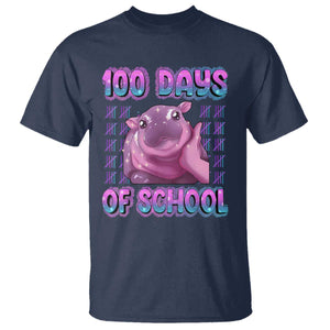 100th Day Of School T Shirt Cute Moo Deng Baby Hippo 100 Days TS09 Navy Print Your Wear