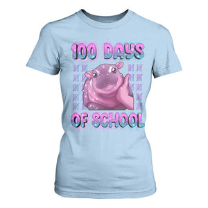 100th Day Of School T Shirt For Women Cute Moo Deng Baby Hippo 100 Days TS09 Light Blue Print Your Wear