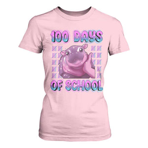 100th Day Of School T Shirt For Women Cute Moo Deng Baby Hippo 100 Days TS09 Light Pink Print Your Wear
