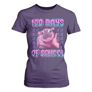 100th Day Of School T Shirt For Women Cute Moo Deng Baby Hippo 100 Days TS09 Purple Print Your Wear