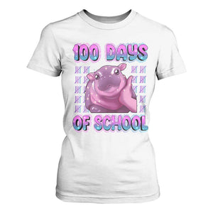 100th Day Of School T Shirt For Women Cute Moo Deng Baby Hippo 100 Days TS09 White Print Your Wear