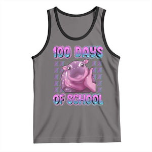 100th Day Of School Tank Top Cute Moo Deng Baby Hippo 100 Days TS09 Deep Heather Black Print Your Wear
