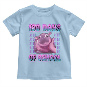 100th Day Of School Toddler T Shirt Cute Moo Deng Baby Hippo 100 Days TS09 Light Blue Print Your Wear