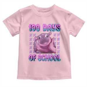 100th Day Of School Toddler T Shirt Cute Moo Deng Baby Hippo 100 Days TS09 Light Pink Print Your Wear