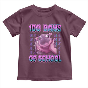 100th Day Of School Toddler T Shirt Cute Moo Deng Baby Hippo 100 Days TS09 Maroon Print Your Wear
