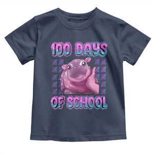 100th Day Of School Toddler T Shirt Cute Moo Deng Baby Hippo 100 Days TS09 Navy Print Your Wear