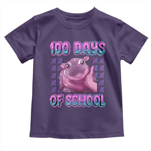 100th Day Of School Toddler T Shirt Cute Moo Deng Baby Hippo 100 Days TS09 Purple Print Your Wear