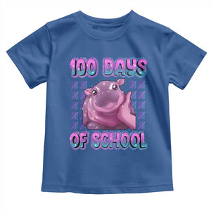 100th Day Of School Toddler T Shirt Cute Moo Deng Baby Hippo 100 Days TS09 Royal Blue Print Your Wear
