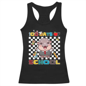 Moo Deng 100th Day Of School Racerback Tank Top Cute Baby Hippo 100 Days TS09 Black Print Your Wear