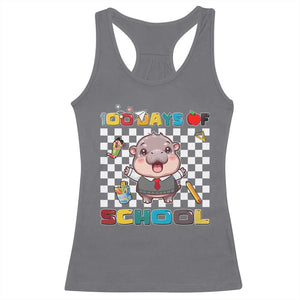 Moo Deng 100th Day Of School Racerback Tank Top Cute Baby Hippo 100 Days TS09 Charcoal Print Your Wear