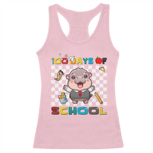Moo Deng 100th Day Of School Racerback Tank Top Cute Baby Hippo 100 Days TS09 Light Pink Print Your Wear
