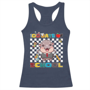 Moo Deng 100th Day Of School Racerback Tank Top Cute Baby Hippo 100 Days TS09 Navy Print Your Wear