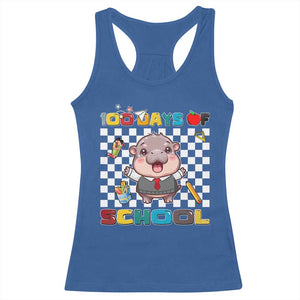 Moo Deng 100th Day Of School Racerback Tank Top Cute Baby Hippo 100 Days TS09 Royal Blue Print Your Wear