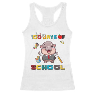 Moo Deng 100th Day Of School Racerback Tank Top Cute Baby Hippo 100 Days TS09 White Print Your Wear