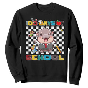 Moo Deng 100th Day Of School Sweatshirt Cute Baby Hippo 100 Days TS09 Black Print Your Wear