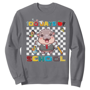 Moo Deng 100th Day Of School Sweatshirt Cute Baby Hippo 100 Days TS09 Charcoal Print Your Wear