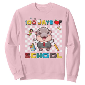 Moo Deng 100th Day Of School Sweatshirt Cute Baby Hippo 100 Days TS09 Light Pink Print Your Wear