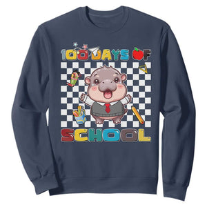 Moo Deng 100th Day Of School Sweatshirt Cute Baby Hippo 100 Days TS09 Navy Print Your Wear