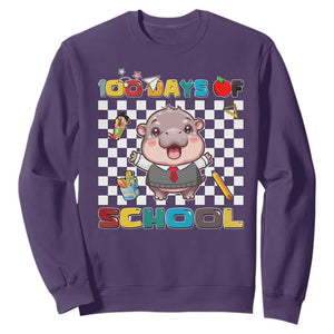 Moo Deng 100th Day Of School Sweatshirt Cute Baby Hippo 100 Days TS09 Purple Print Your Wear
