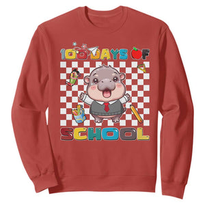 Moo Deng 100th Day Of School Sweatshirt Cute Baby Hippo 100 Days TS09 Red Print Your Wear
