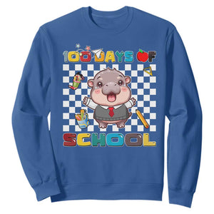 Moo Deng 100th Day Of School Sweatshirt Cute Baby Hippo 100 Days TS09 Royal Blue Print Your Wear