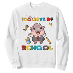Moo Deng 100th Day Of School Sweatshirt Cute Baby Hippo 100 Days TS09 White Print Your Wear